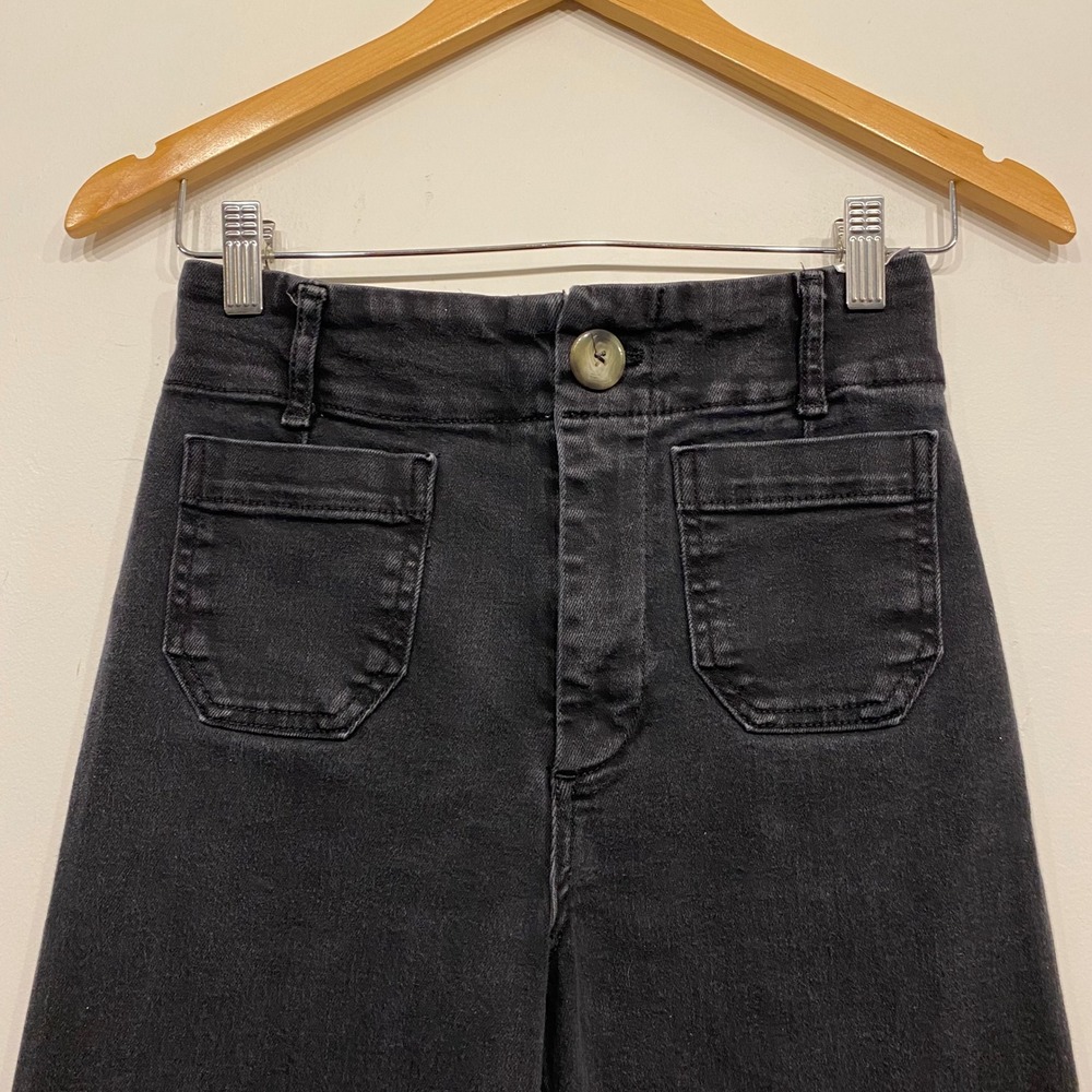 Maeve Anthropologie The Colette Cropped Wide Leg Jeans Black Size 26 High Rise - Picture 3 of 7